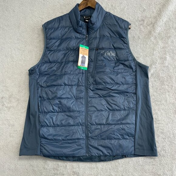 NEW Eddie Bauer Men's XL Down Puffer Vest Navy Full Zip Mock neck - Picture 2 of 8